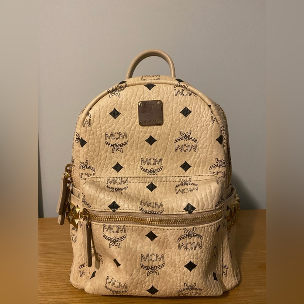 MCM Visetos Side Stud Mini Stark Backpack Beige